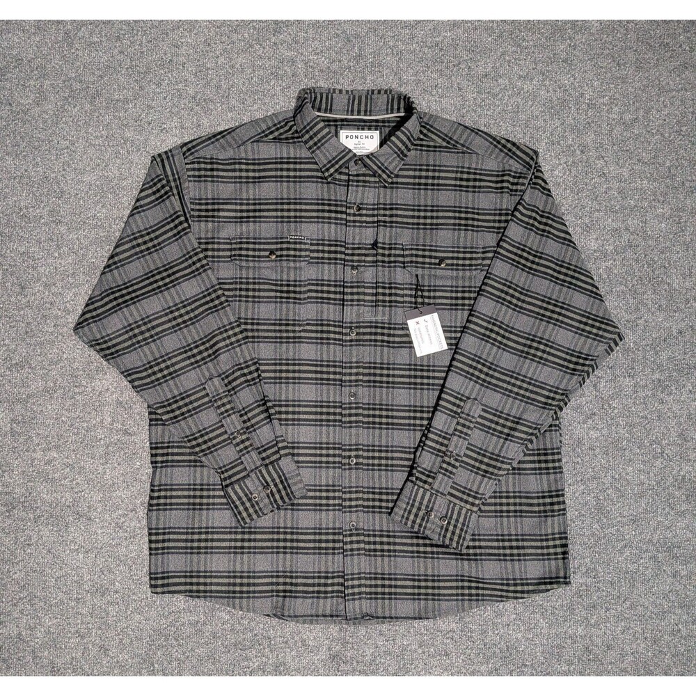 Poncho Flannel Shirt Mens XL Regular Fit Long Sleeve